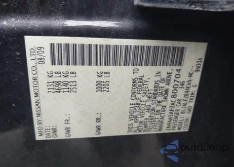 2010 Nissan Maxima 3.5 Sv z USA, uszkodzony, nr VIN 1N4AA5AP2AC800704